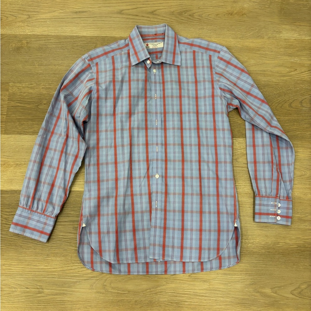 TURNBALL & ASSER Men's Blue and Red Plaid‎ Shirt